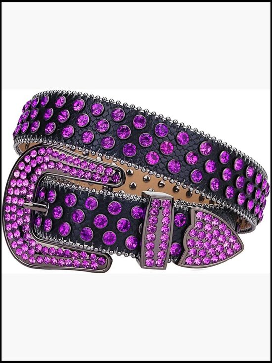Rhinestone Studded PU Leather Belt with Buckle